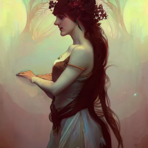 Image similar to a portrait in the style of anna dittmann and greg rutkowski and alphonse mucha.