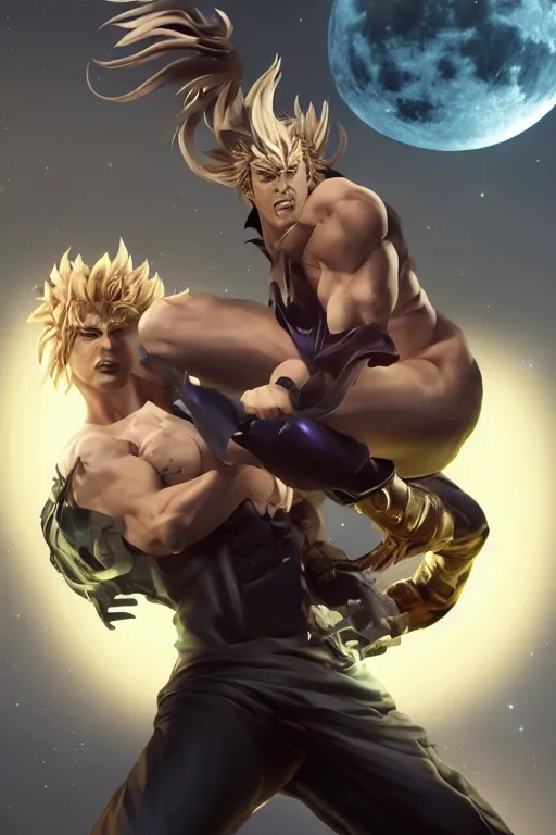 Dio Brando posing dramatically with a full moon behind