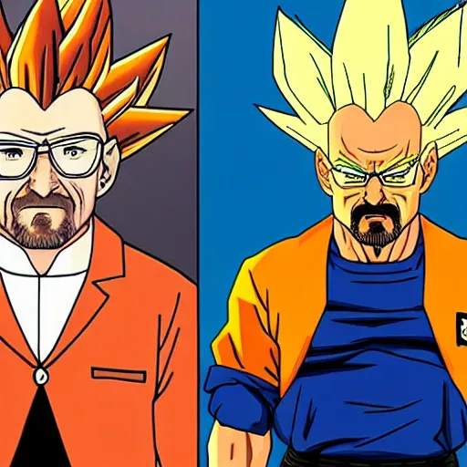 Prompt: walter white as a super saiyan