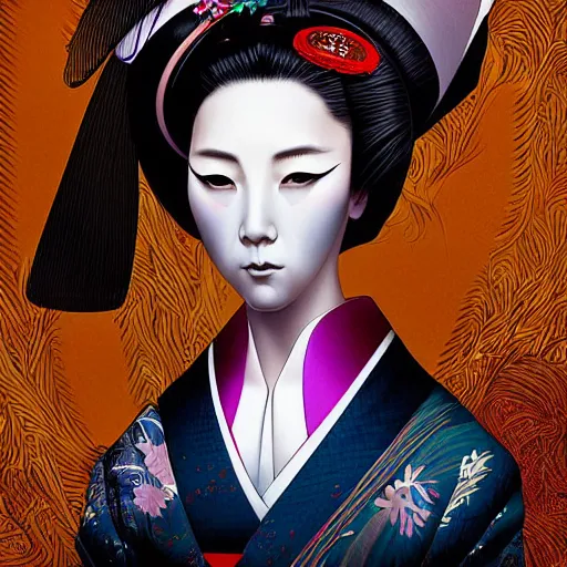 Image similar to a digital portrait of a geisha by android jones