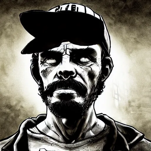 Prompt: don ramon and the chili walking dead game telltale, gigachad black and white trending on artstation, painted by greg rutkowski