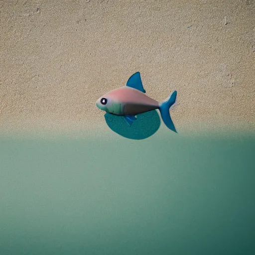 Image similar to a fish floating away from the sea tied to a ballon