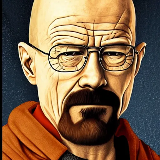 Image similar to a renaisense painting of walter white.