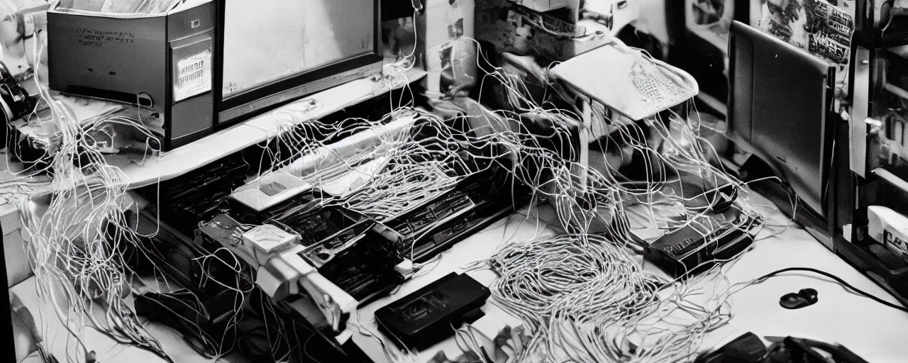 Prompt: a computer made out of spaghetti, inside a blockbuster vieo, cinematic lighting, photography, retro, film, kodachrome