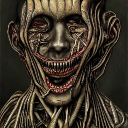 Prompt: bodyhorror portrait by h. r. giger of mikhail nikolayevich zadornov who became a degraded abomination, photo - realistic, color image, 2 k, highly detailed