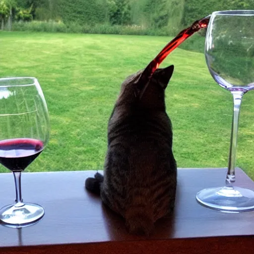 Prompt: cat is drinking wine