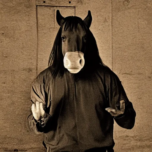 Prompt: inmate with horse head