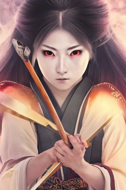 Image similar to highly detailed beautiful photo of a young female samurai, practising sword stances, symmetrical face, beautiful eyes, realistic anime art style, 8 k, award winning photo, pastels colours, action photography, 1 / 1 2 5 shutter speed, dramatic lighting