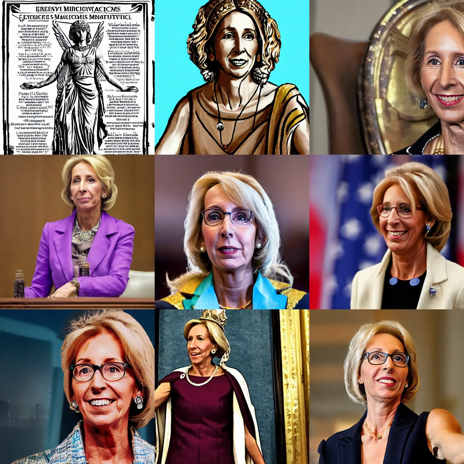 Prompt: betsy devos as a greek goddess, powerful, all powerful, magical