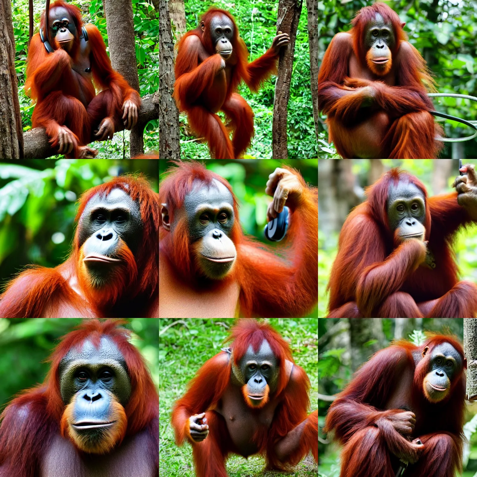 Prompt: an orangutan with headphones