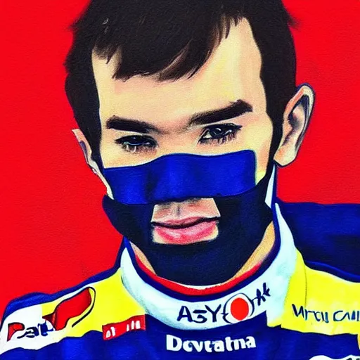 Image similar to a badly drawn picture of f 1 driver pierre gasly, caricature!!!, funny, crayon art, bad, beginner art