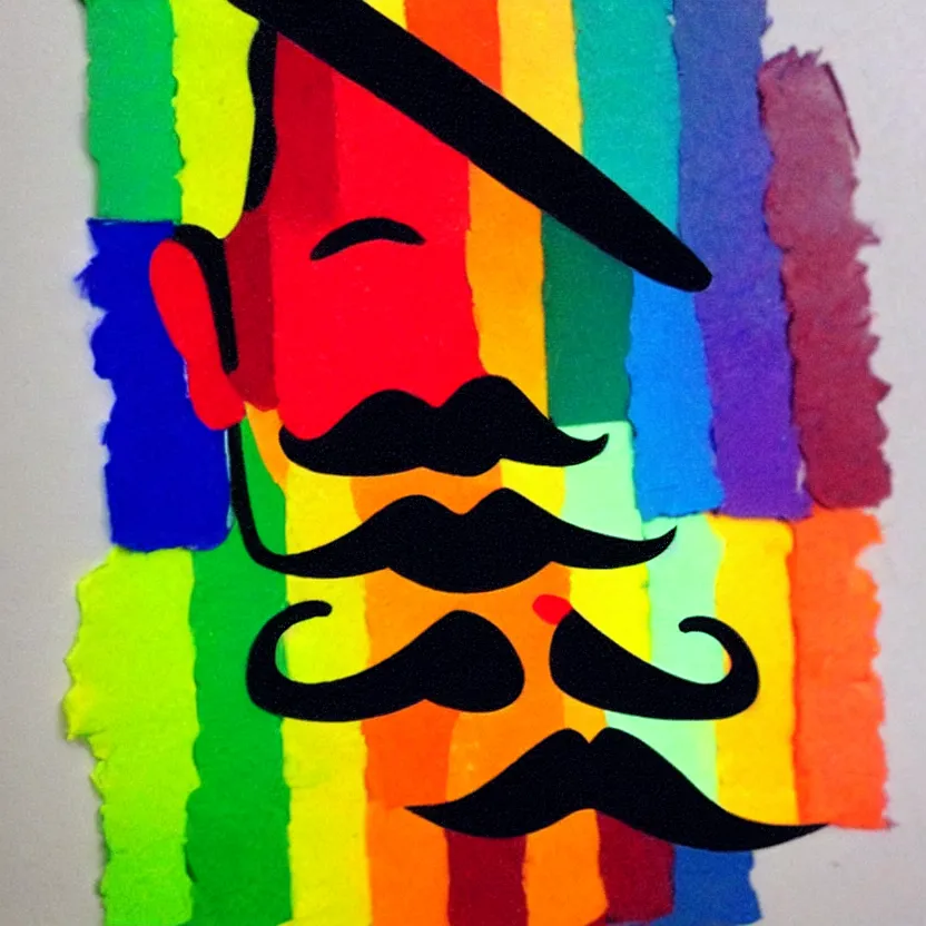 Image similar to a man made entirely from crayons with a top hat and mustache