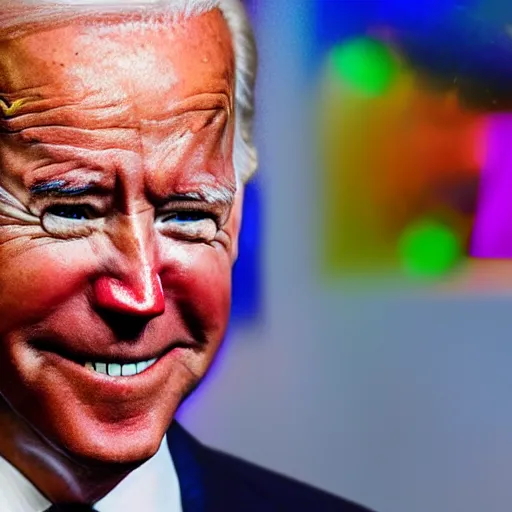 Image similar to Joe Biden with colorful clown makeup all over his face