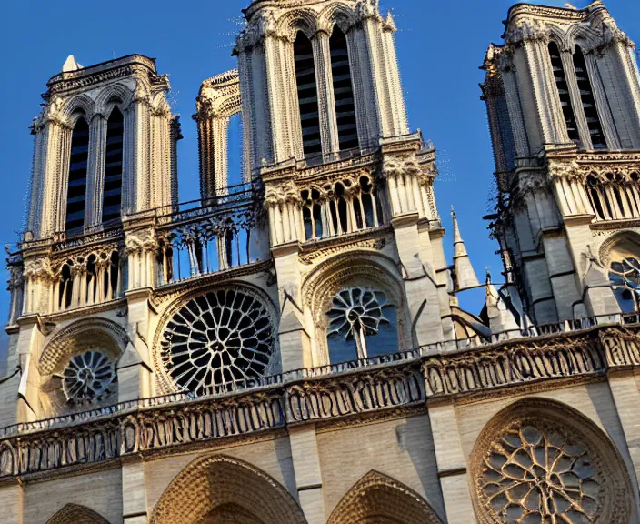 Image similar to 4 k hd, high detail photograph of notre dame cathedral, full colour, shot with sigma f / 4. 2, 2 5 0 mm sharp lens, wide shot, volumetric lighting, high level texture render