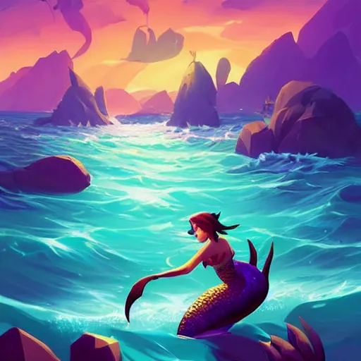 Image similar to painting mermaid treasure on sea of thieves game avatar hero smooth face median photoshop filter cutout vector, behance hd by jesper ejsing, by rhads, makoto shinkai and lois van baarle, ilya kuvshinov, rossdraws global illumination