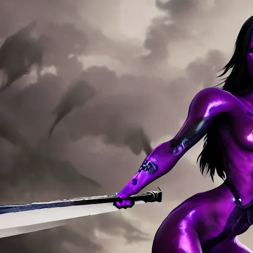 Prompt: ultra realistic, hyper realistic gorgeous goth psylocke fighting army of demons with a samurai sword, physical based render, cinematography, octane, photorealistic, gorgeous, symmetrical, unreal engine