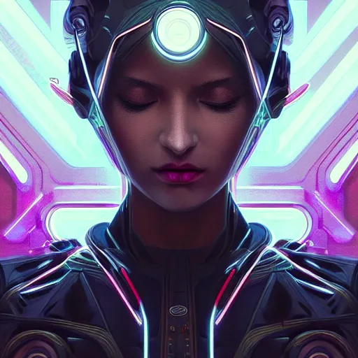 Image similar to “ symmetry! portrait of benee, sci - fi, tech wear, glowing lights!! intricate, elegant, highly detailed, digital painting, artstation, concept art, smooth, sharp focus, illustration, art by artgerm and greg rutkowski and alphonse mucha ”