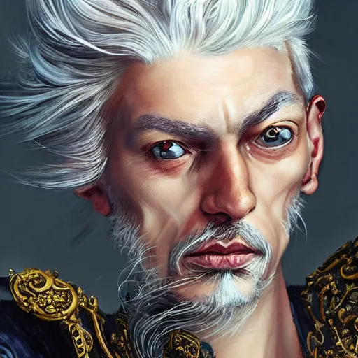 Image similar to portrait, headshot, insanely nice hair style, dramatic hair color, digital painting, of a old 17th century, old cyborg merchant, amber jewels, baroque, ornate clothing, scifi, realistic, hyperdetailed, chiaroscuro, concept art, art by Franz Hals and Jon Foster and Ayami Kojima and Amano and Karol Bak,