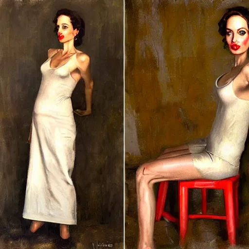 Image similar to oil painting of full - body angelina jolie posing as housepainter by alexander nikolayevich samokhvalov by norman percevel rockwell from - 1 9 3 0 s