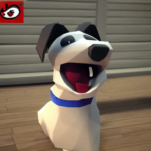 Image similar to a video game still of a dog made in roblox, HD, 3D render