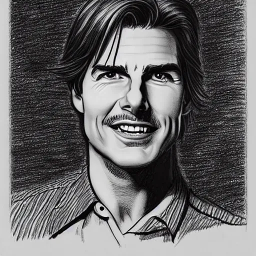 Image similar to a portrait drawing of Tom Cruise drawn by Robert Crumb