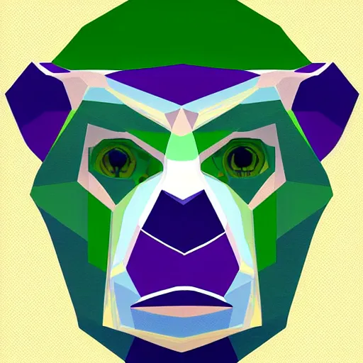 Prompt: polygon art style of a portrait of a green monkey, digital art, blender 3 d, octaine