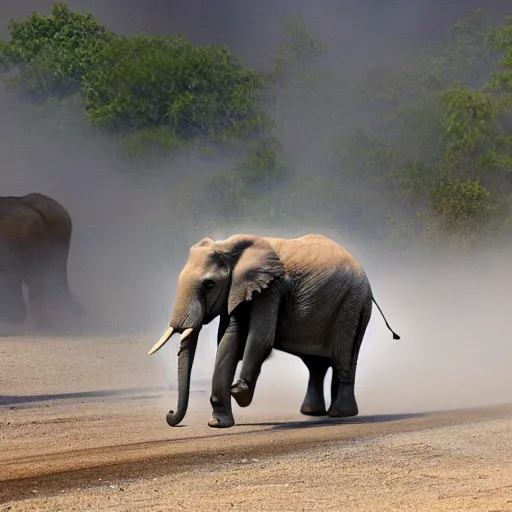 Image similar to an elephant crumbles and turns into dust that disperses in the air