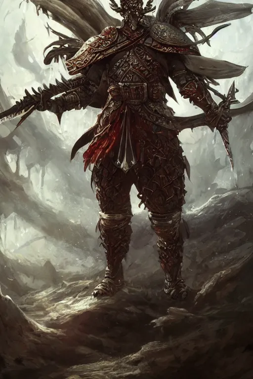 Image similar to Huge fishheaded warrior in armor, portrait, woodlands, magic the gathering artwork, D&D, fantasy, cinematic lighting, centered, symmetrical, highly detailed, digital painting, artstation, concept art, smooth, sharp focus, illustration, volumetric lighting, epic Composition, 8k, art by Akihiko Yoshida and Greg Rutkowski and Craig Mullins, oil painting, cgsociety