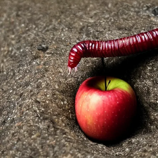 Image similar to a worm crawling out of an apple