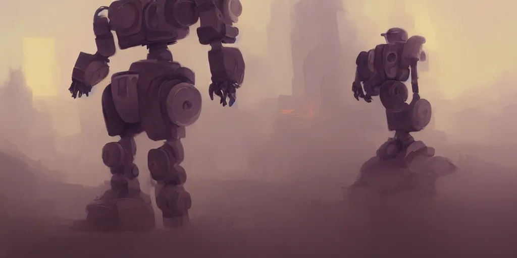 Image similar to a beautiful painting of robot by agustin fernandez, trending on artstation, blurred environment background