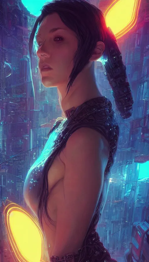 Image similar to I have no mouth and i want to scream, cyberpunk angry gorgeous druid, pixel sorting, neon, fibonacci, sweat drops, insane, intricate, highly detailed, digital painting, artstation, concept art, smooth, sharp focus, illustration, Unreal Engine 5, 8K, art by artgerm and greg rutkowski and alphonse mucha