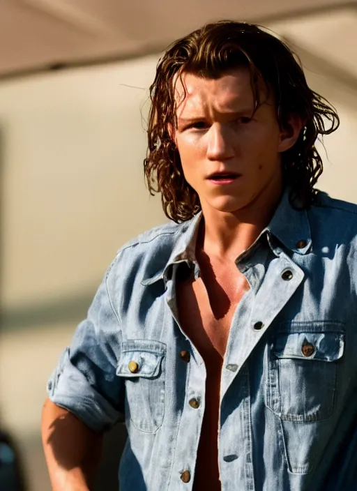 Image similar to film still of Tom Holland as Martin Riggs in Lethal Weapon, 4k