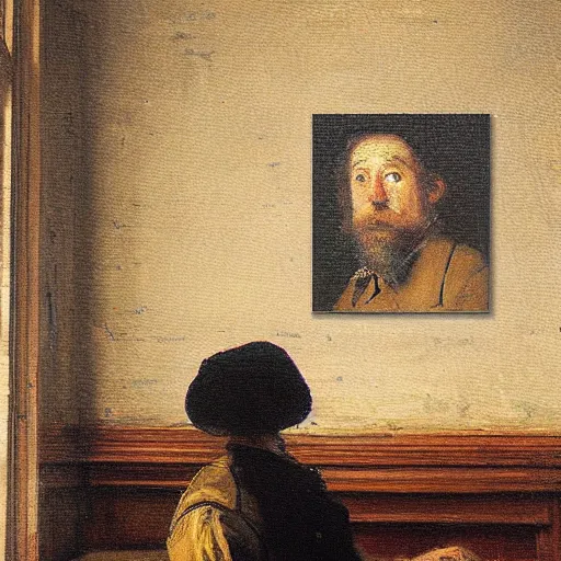 Prompt: an impressionist oil painting of a male programmer hard at work fixing regression bugs. in the style of rembrandt.