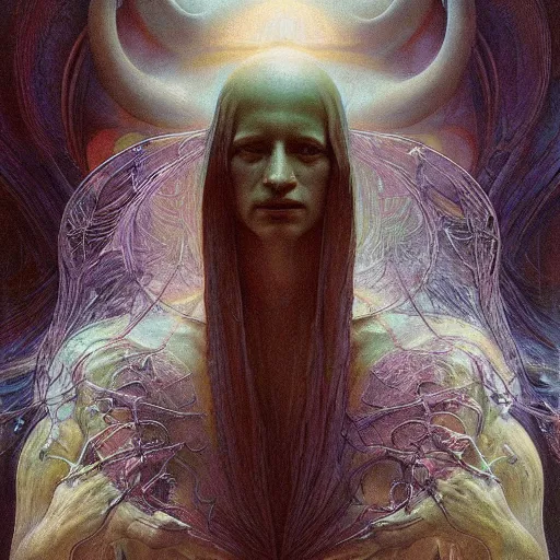 Image similar to astral traveller by zdzisław beksinski, iris van herpen, raymond swanland and alphonse mucha. highly detailed, hyper - real, beautiful