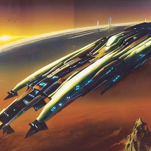 Image similar to big weird spaceship, peter elson, chris foss, john berkey, tony roberts, jim burns, don davis