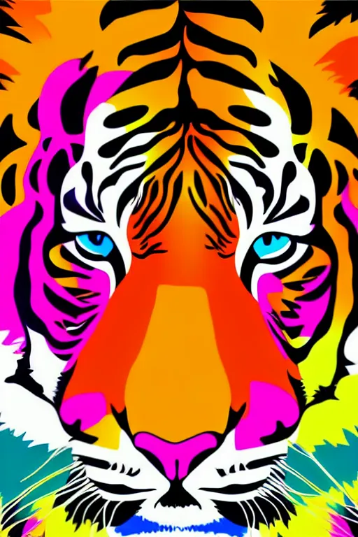 Image similar to minimalist boho style art of a colorful tiger, illustration, vector art