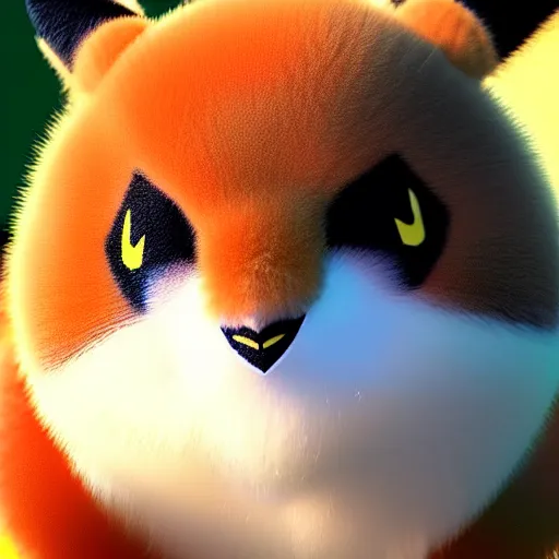 Image similar to real life Pokemon, cute!!!, fluffy!!!, ultra realistic!!!, golden hour, ultra detailed, sharp focus