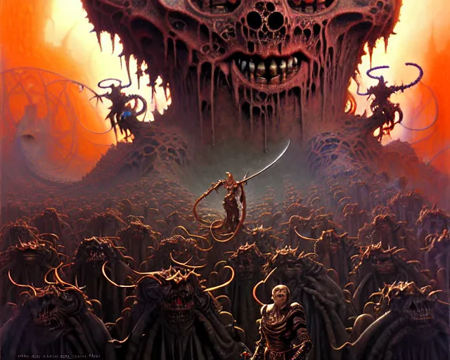 Prompt: the army of darkness and hell, fantasy character portrait made of fractals facing each other, ultra realistic, wide angle, intricate details, the fifth element artifacts, highly detailed by peter mohrbacher, hajime sorayama, wayne barlowe, boris vallejo, aaron horkey, gaston bussiere, craig mullins