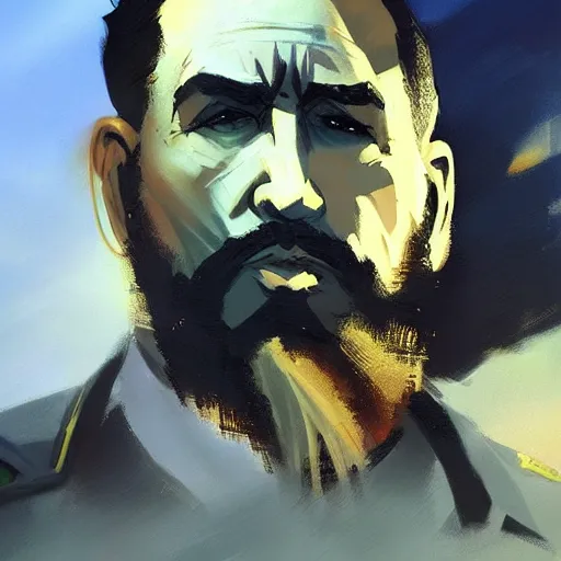 Prompt: greg manchess painting of fidel castro as an overwatch character, profile picture, matte painting, bold shapes, hard edges, street art, trending on artstation, by huang guangjian and gil elvgren and sachin teng