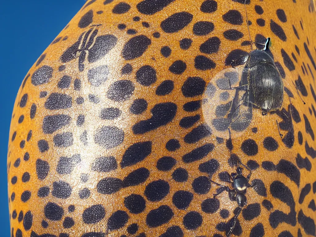 Prompt: close - up macro shot of a beautiful spotted beetle. insect eyes. complementary color scheme. subsurface scattering, translucency, backlit, diffused, smooth. studio photography high quality highly detailed award winning photograph by national geographic, by slim aarons. ( sculpture by antonio canova, renaissance painting )