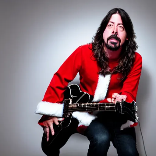 Prompt: portrait of dave grohl as santa claus, studio lighting, dramatic lighting, clear photography, high quality studio photography. 8 k cinematic colors