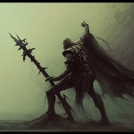 Image similar to executioner concept art, beksinski, wayne barlowe, adrian smith concept art, ruan jia, weta workshop the hobbit, trending on artstation, dark soul concept art, elden ring concept art, demon soul concept art, the witcher concept art