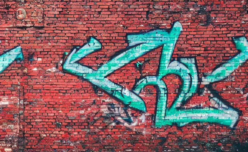 Prompt: a brick wall with graffiti with the letters b i t c h