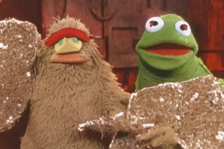 Image similar to a film still of pizza the hut in the muppets, high quality