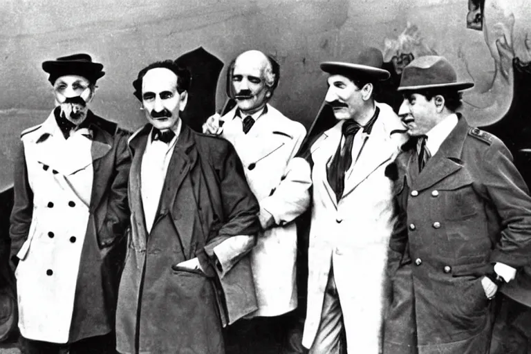 Prompt: the marx brothers at the yalta conference 1 9 4 5, famous photograph