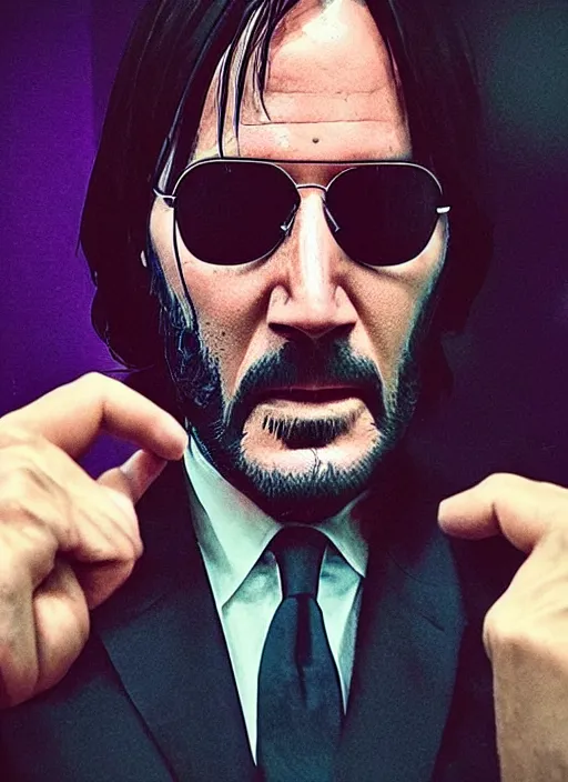Prompt: candid john wick selfie. snapchat, instagram, photography, filters