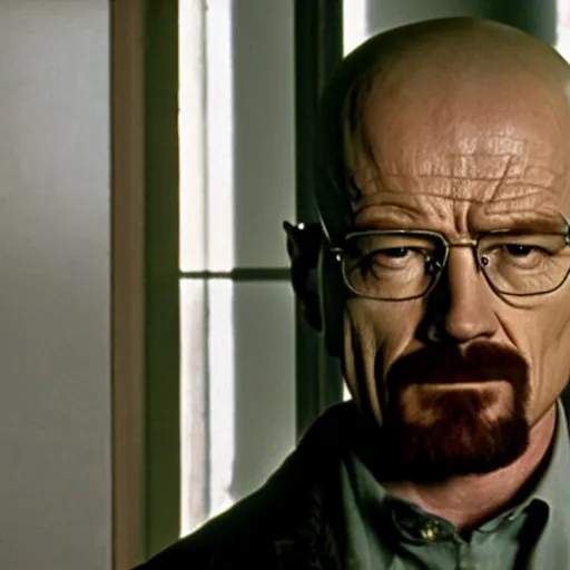 Image similar to walter white as a character from the matrix, award winning shot