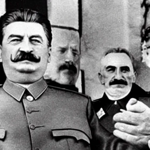 Image similar to stalin shows hand to burger