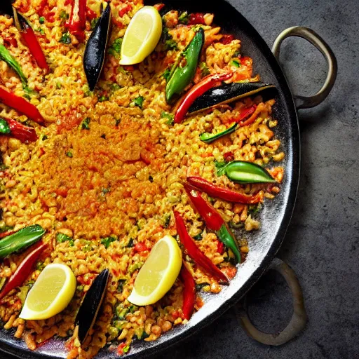 Image similar to high quality food picture of an authentic paella