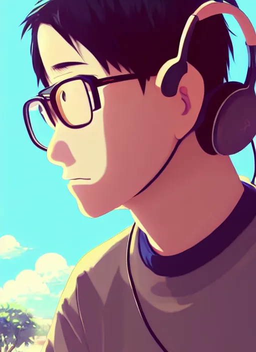 Prompt: portrait of chilled kong, sunny sky background, lush landscape, illustration concept art anime key visual trending pixiv fanbox by wlop and greg rutkowski and makoto shinkai and studio ghibli and kyoto animation, symmetrical facial features, black t shit, red headphones, ripped jeans, backlit, aerodynamic frame, gta 5